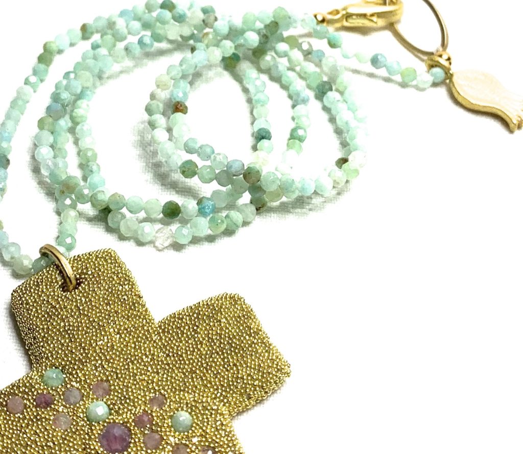 croce, collana,amazzonite